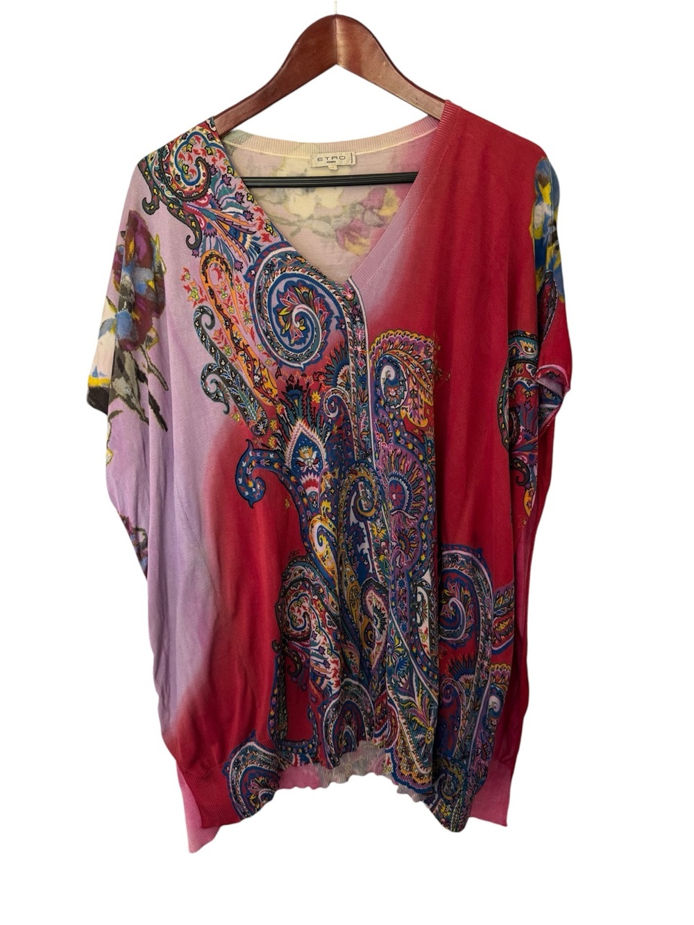 Etro Red and Lavender Paisley V-Neck blouse